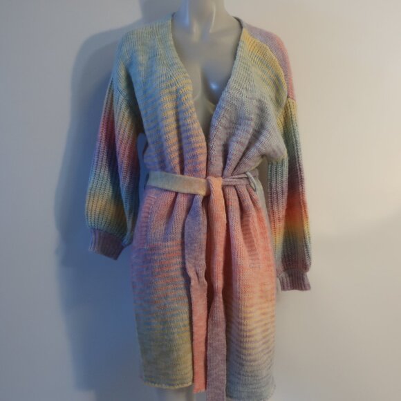 Womens Shag Boutique Multicolor Ombre Belted Cardigan Sweater O/S - Picture 1 of 7